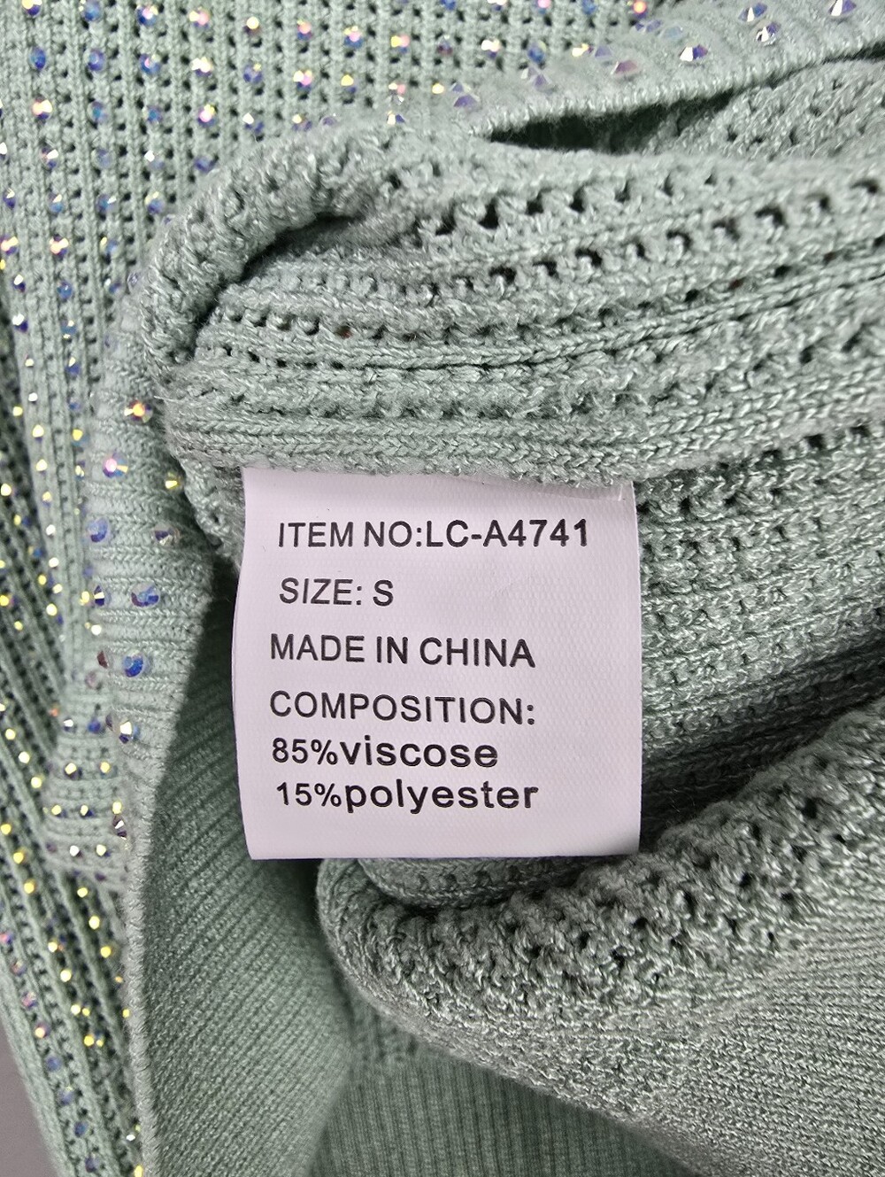 LC Lizette Collection Knit Rhinestone Tank Top Mint Green Women Sz S Mermaidcore - Picture 5 of 10